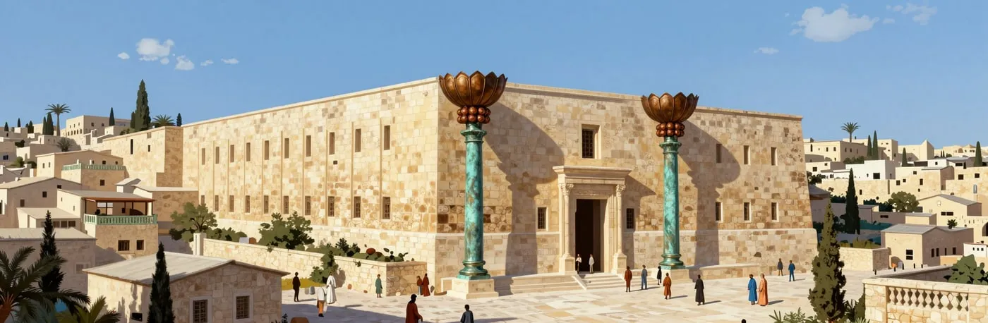 Vista de Jerusalém com o Templo e suas duas colunas de bronze